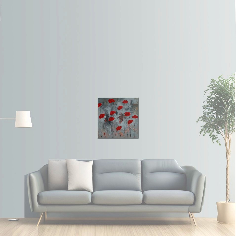 Painting titled 'Red Poppies after the rain' by Monica Fallini