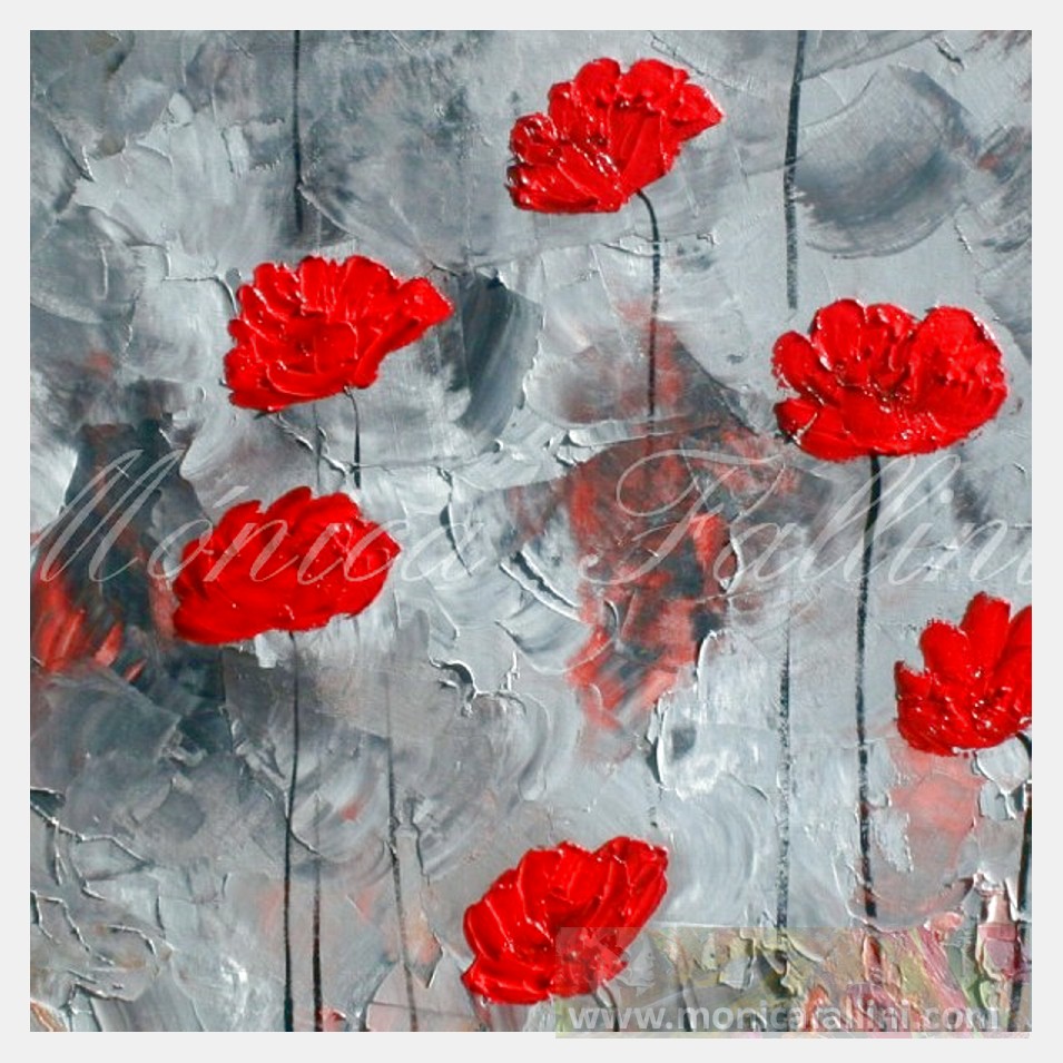Painting titled 'Red Poppies after the rain' by Monica Fallini