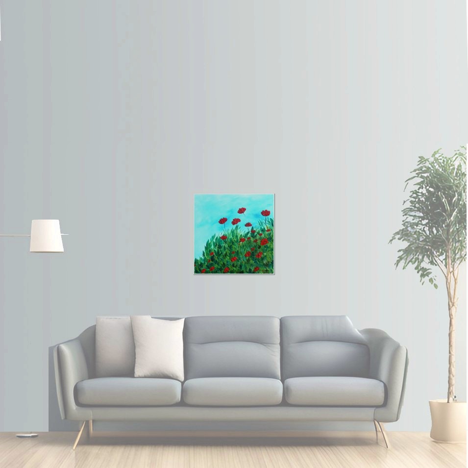 Painting titled 'Poppies by the ocean' by Monica Fallini