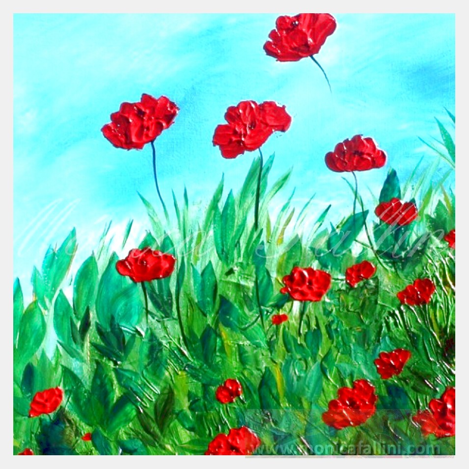 Painting titled 'Poppies by the ocean' by Monica Fallini