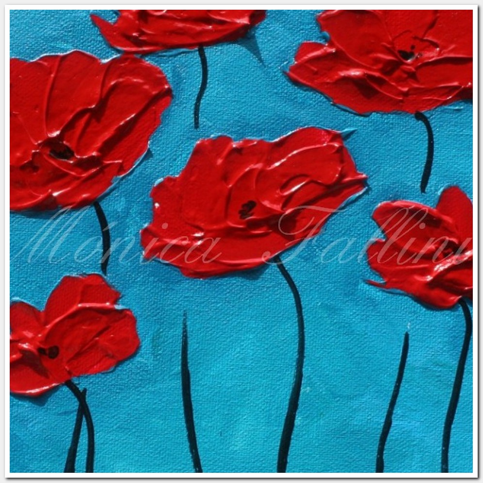 Painting titled 'Blue sky, red Poppies' by Monica Fallini