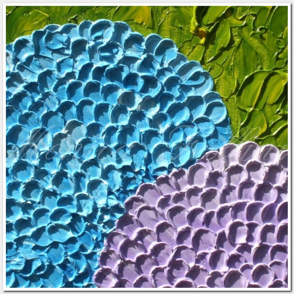Painting titled 'Hydrangeas in the garden' by Monica Fallini