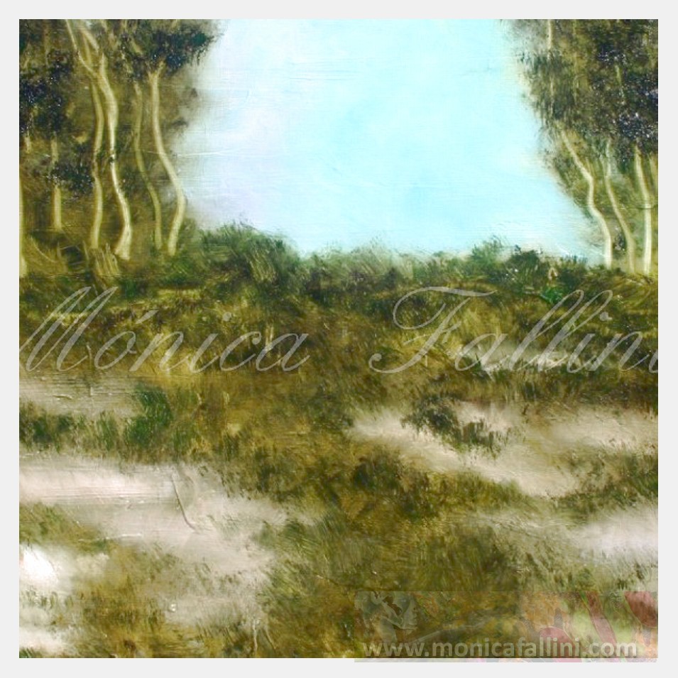 Painting titled 'Caminata en el monte #1 (A walk in the woods)' by Monica Fallini