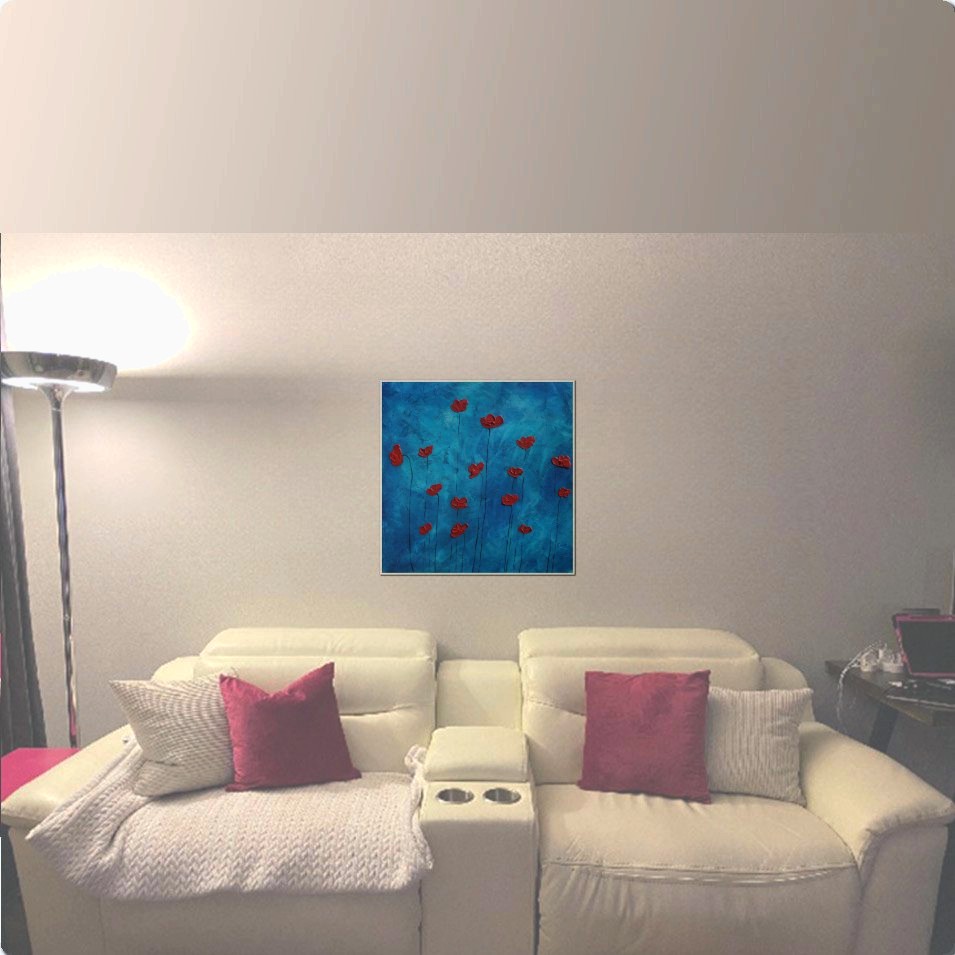 Painting titled 'Red Poppies on deep blue' by Monica Fallini