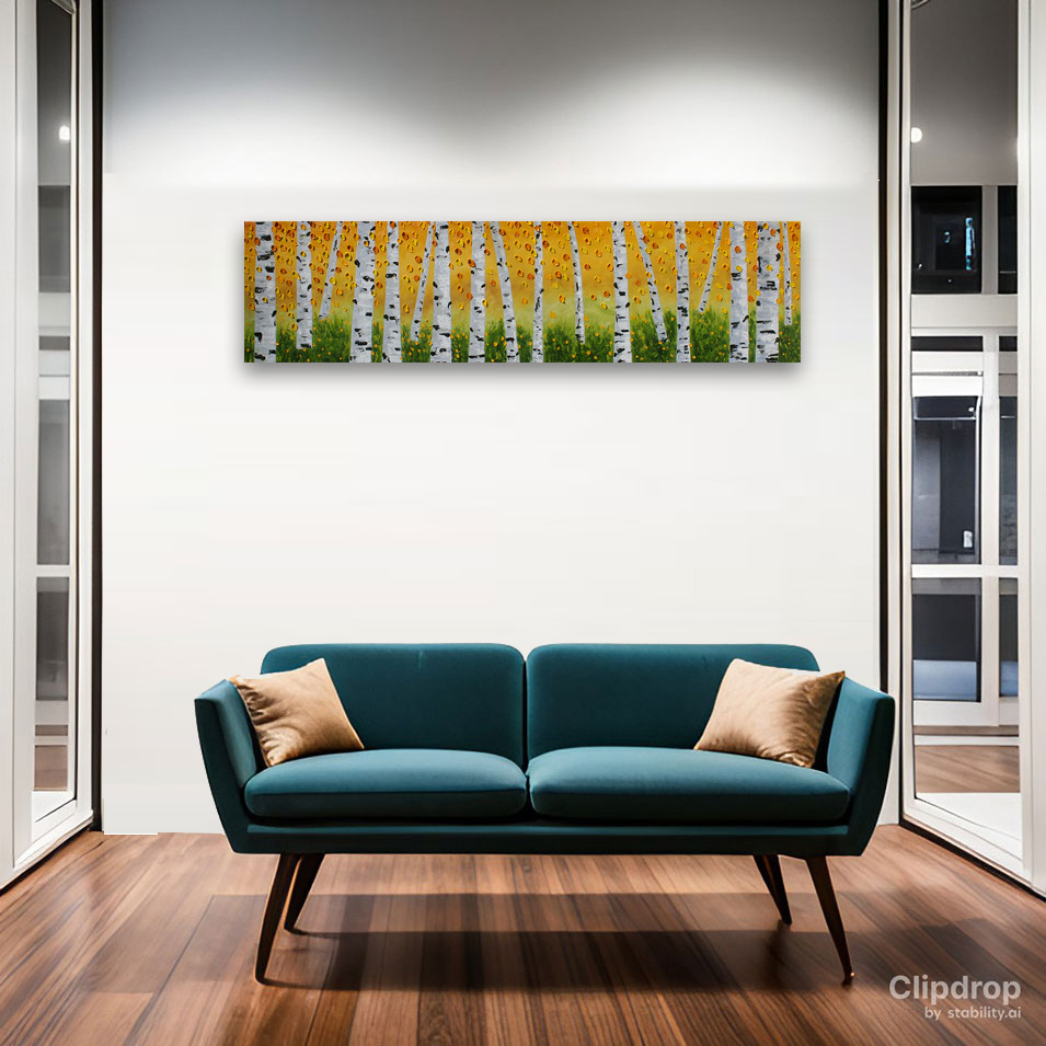 Painting titled 'Aspen landscape with falling leaves' by Monica Fallini