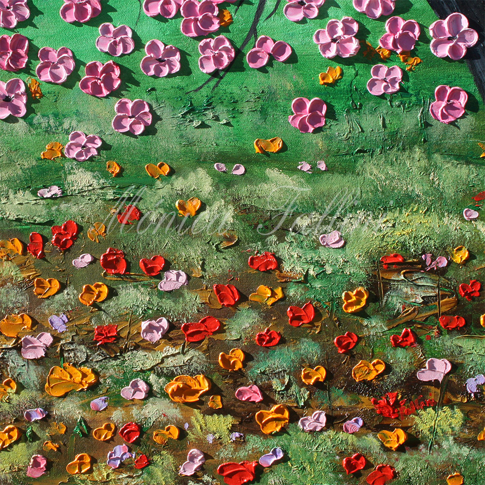 Painting titled 'Wild garden under the Cherry tree.' by Monica Fallini