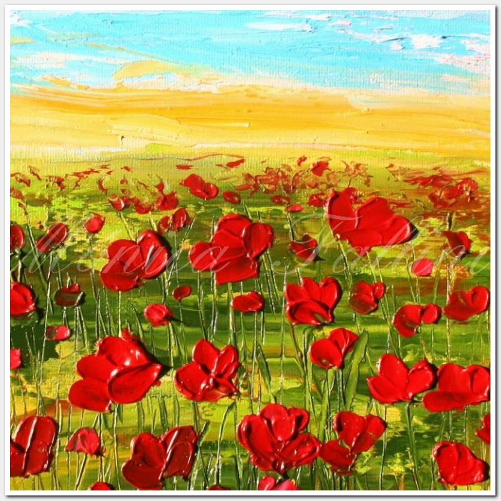 Painting titled 'Poppies' field dream, red Poppies' by Monica Fallini