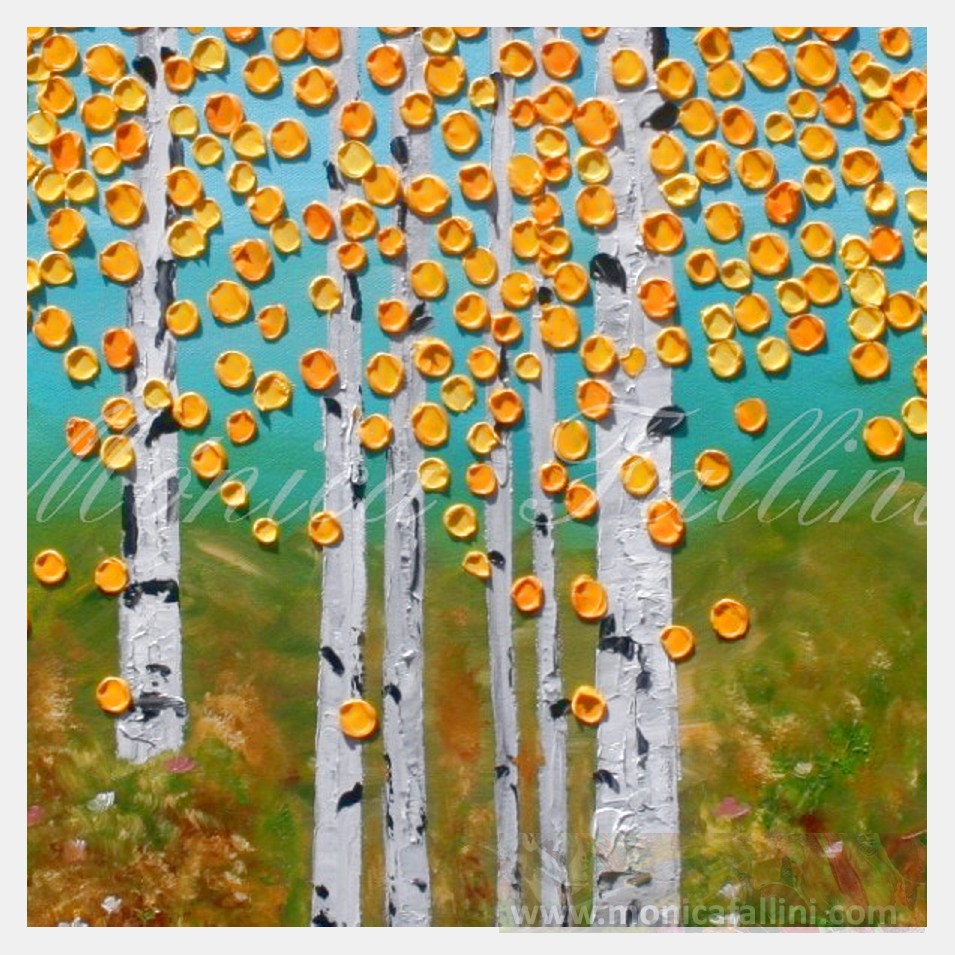 Painting titled 'A walk among the Aspens' by Monica Fallini