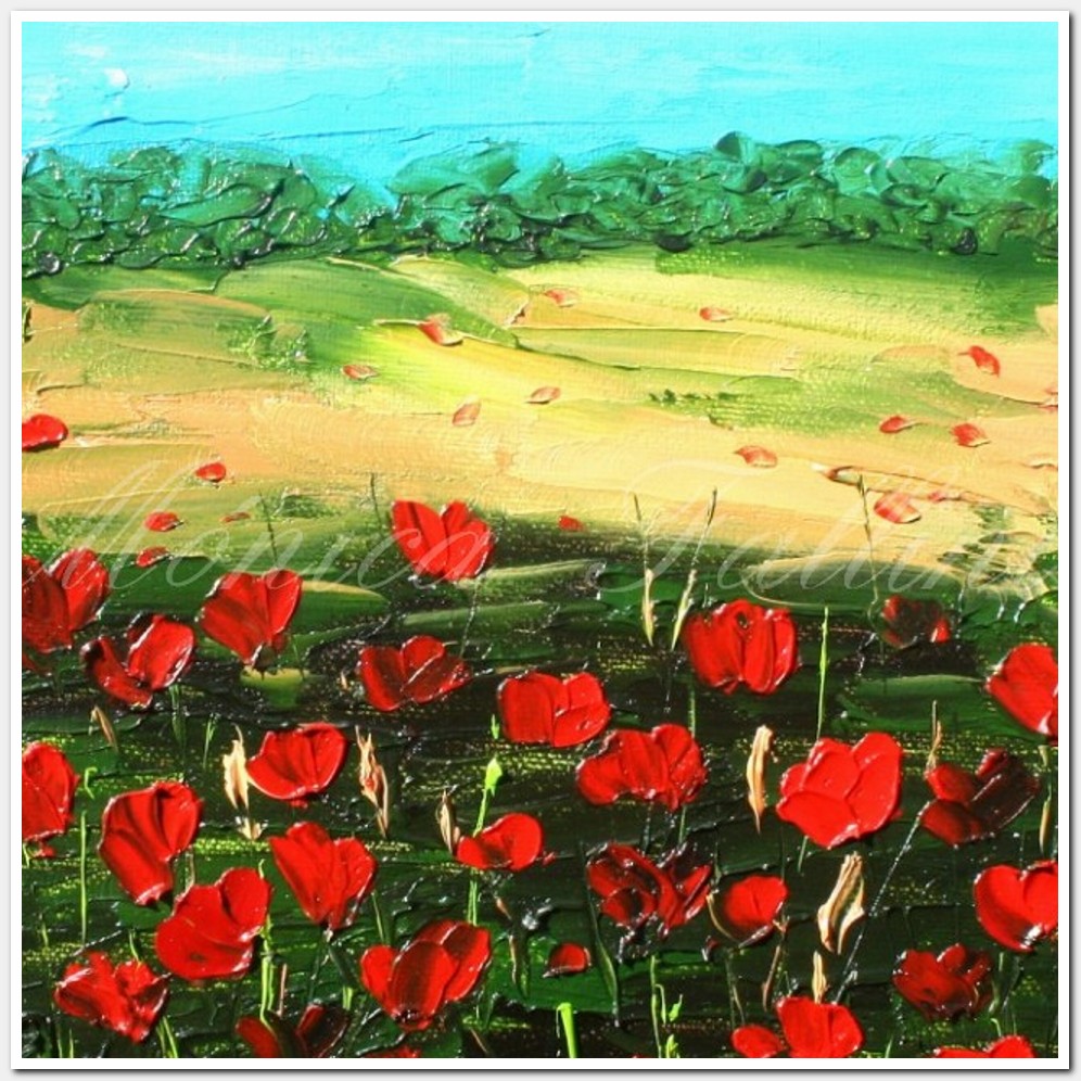 Painting titled 'Poppies' field dream, red Poppies' by Monica Fallini