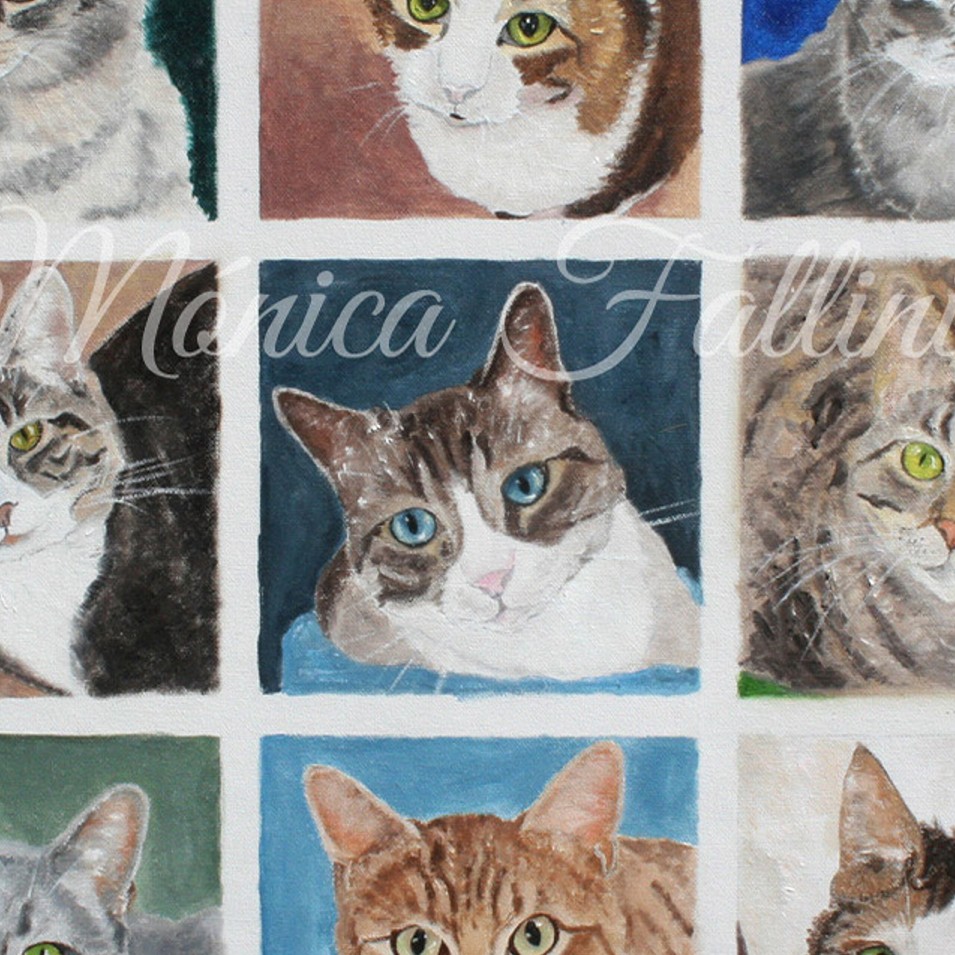 Painting titled 'Multiple cats portrait in oils' by Monica Fallini