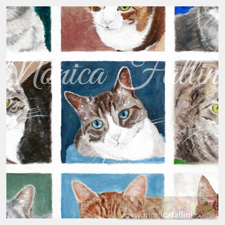 Painting titled 'Multiple cats portrait in oils' by Monica Fallini
