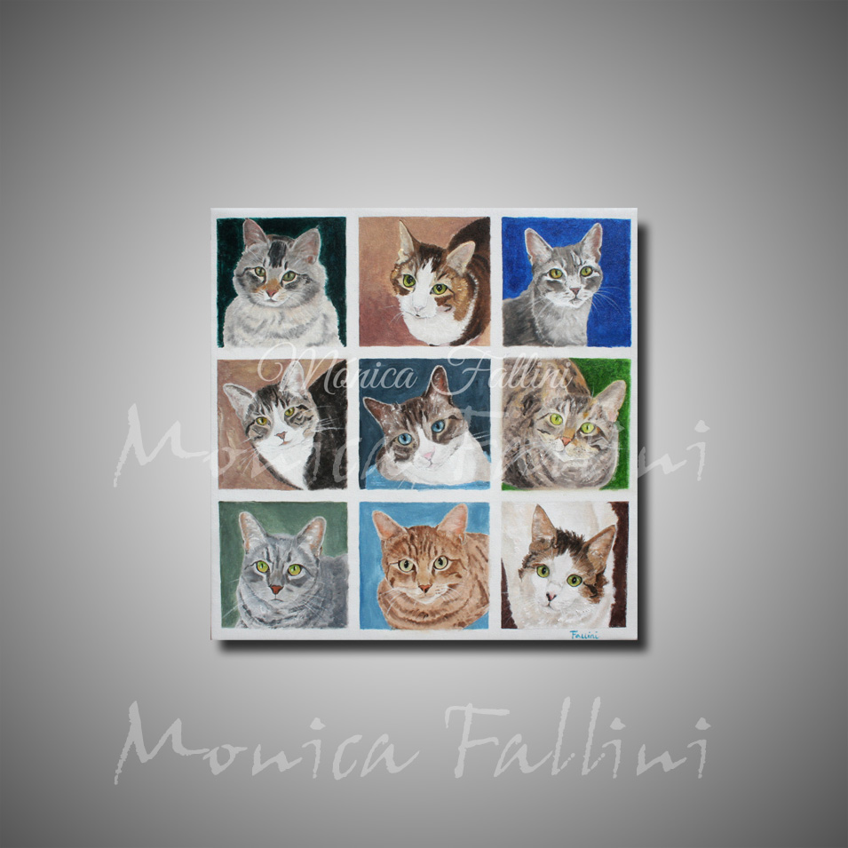 Painting titled 'Multiple cats portrait in oils' by Monica Fallini