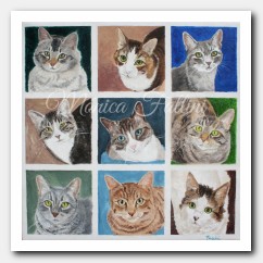 Multiple cats portrait in oils