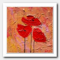 Red Poppies on gold and pink