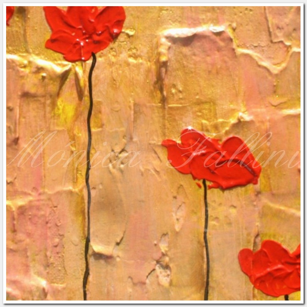 Painting titled 'Poppies on gold' by Monica Fallini