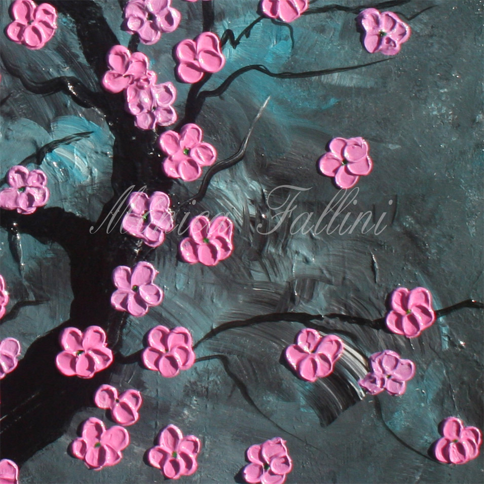 Painting titled 'Sakura tree at night' by Monica Fallini