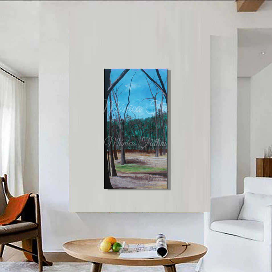 Painting titled 'A walk into the woods.' by Monica Fallini
