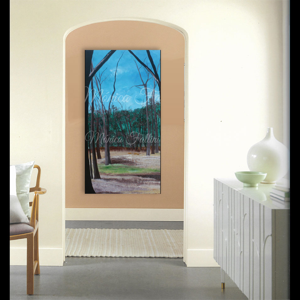Painting titled 'A walk into the woods.' by Monica Fallini