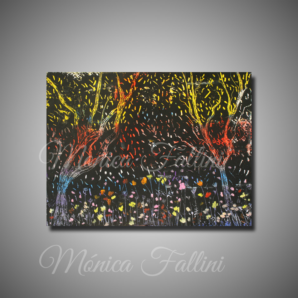 Painting titled 'The garden at night' by Monica Fallini