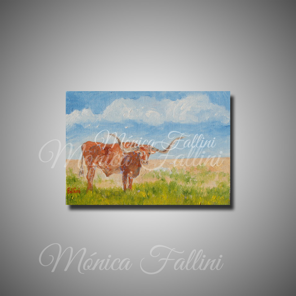 Painting titled 'Texas Longhorn study' by Monica Fallini