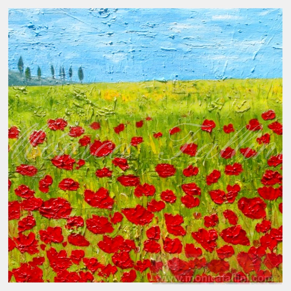 Painting titled 'Landscape with Poppies' by Monica Fallini