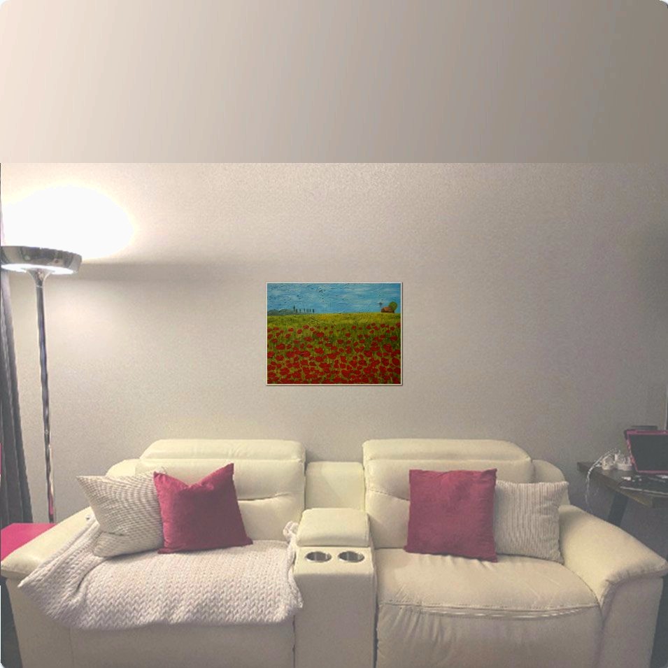 Painting titled 'Landscape with Poppies' by Monica Fallini