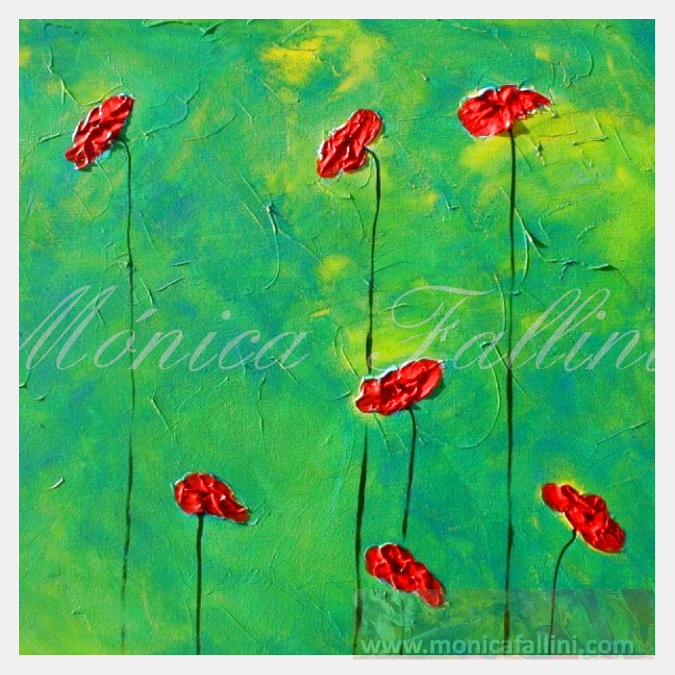 Painting titled 'Lime Poppies' by Monica Fallini