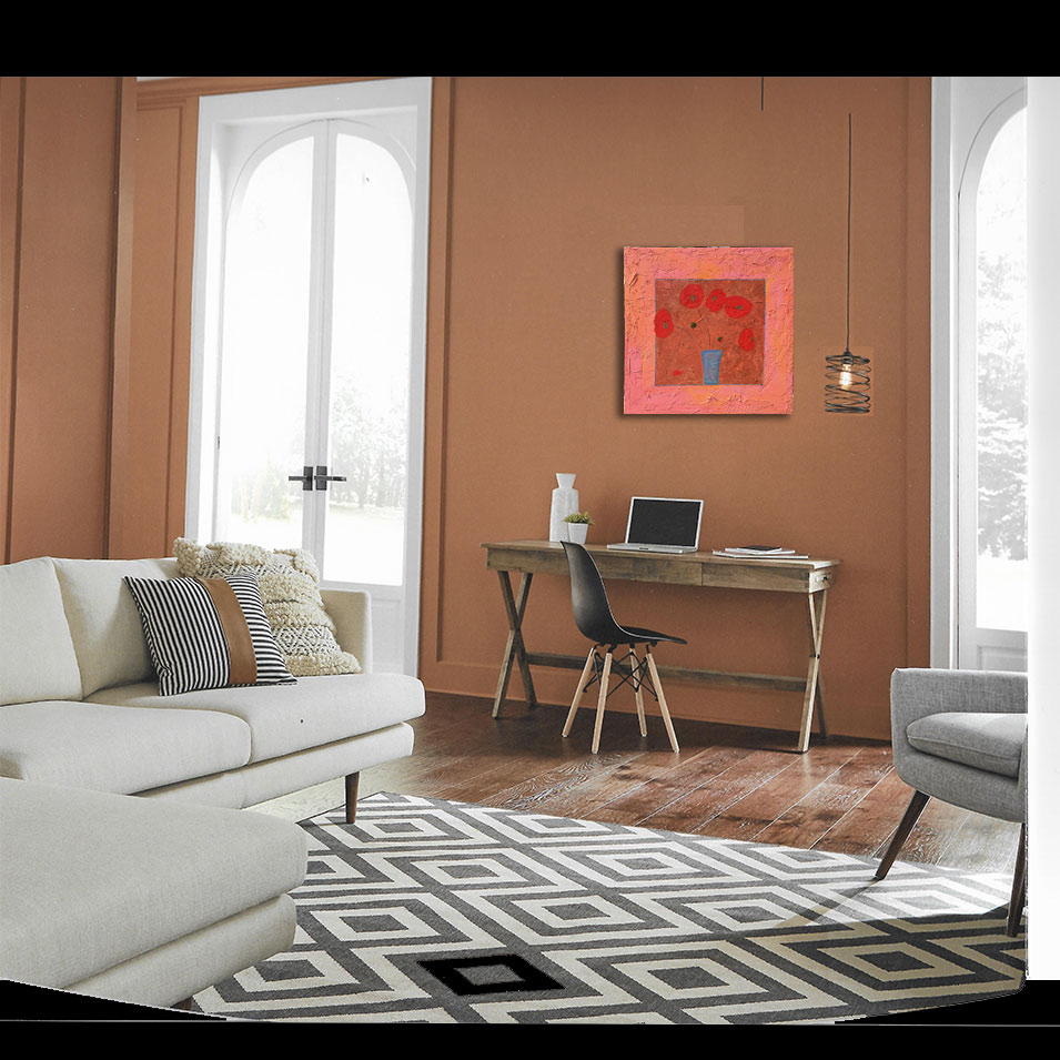 Painting titled 'Red Poppies in a frame' by Monica Fallini