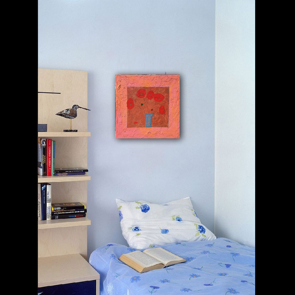 Painting titled 'Red Poppies in a frame' by Monica Fallini