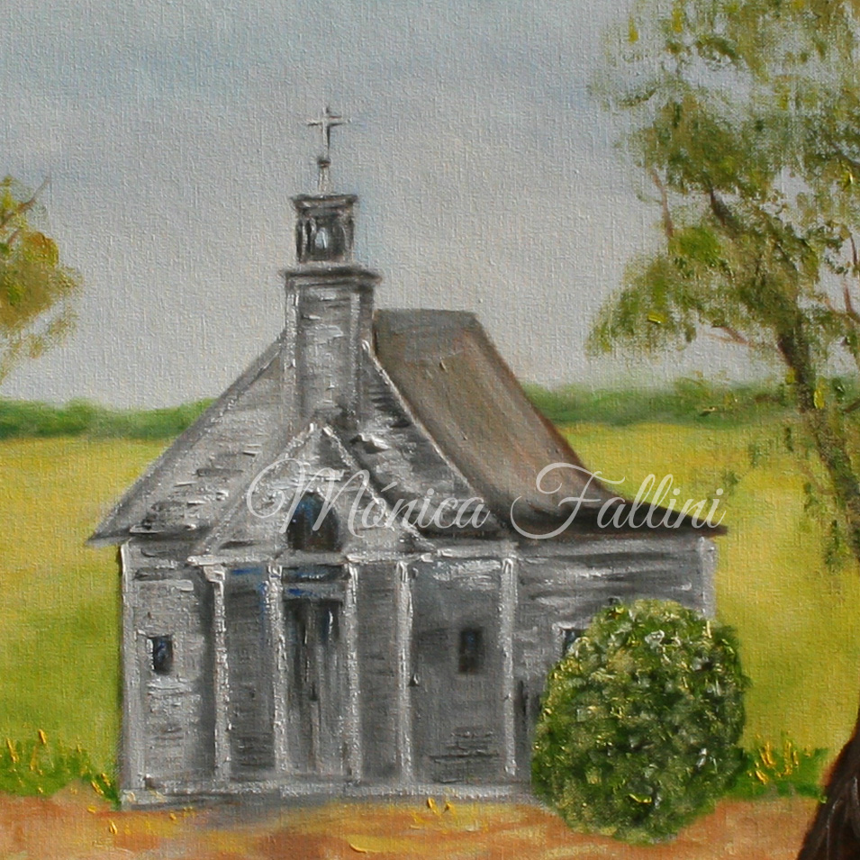 Painting titled 'Church in the prairie' by Monica Fallini
