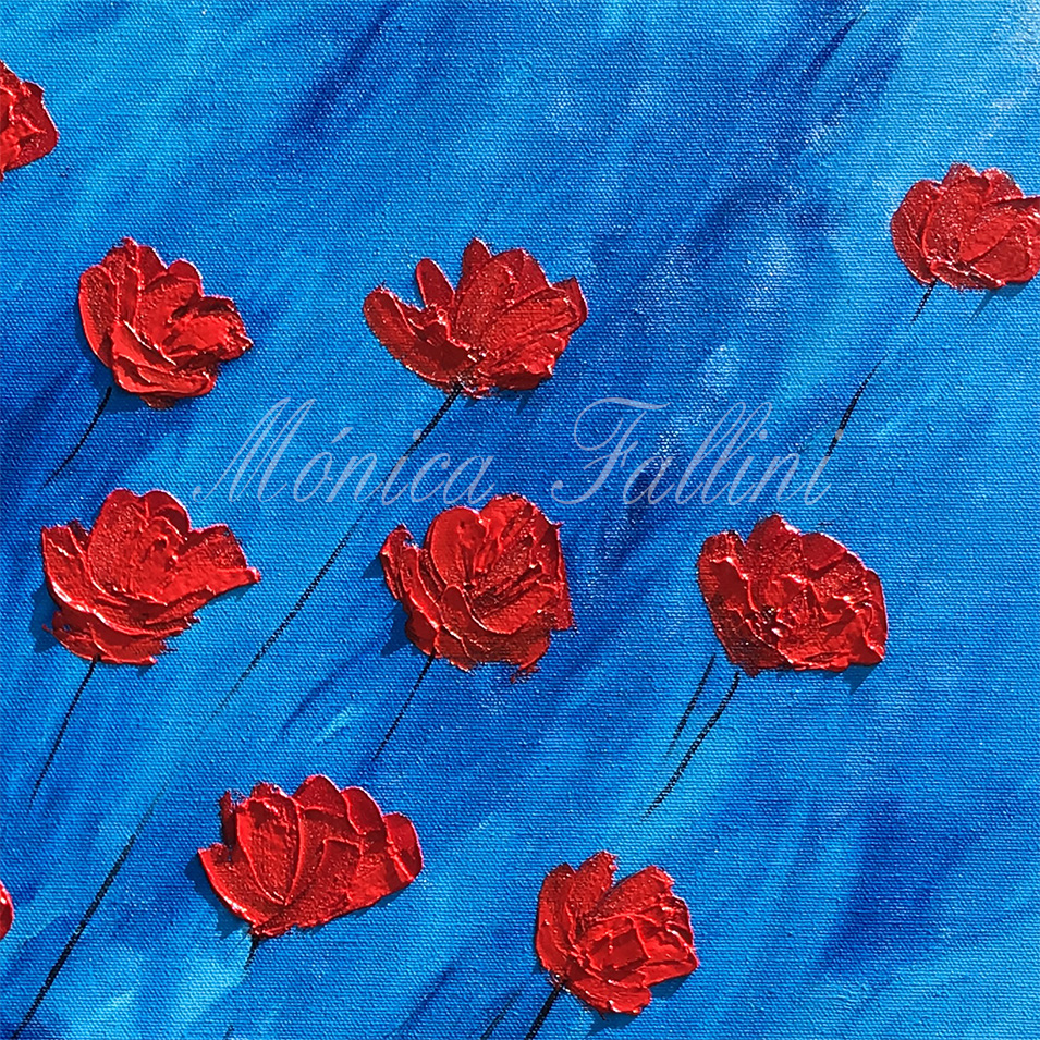 Painting titled 'Poppies dancing in a windy day' by Monica Fallini