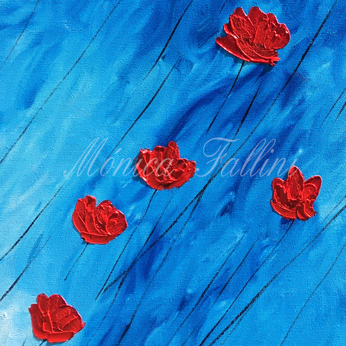 Painting titled 'Poppies dancing in a windy day' by Monica Fallini