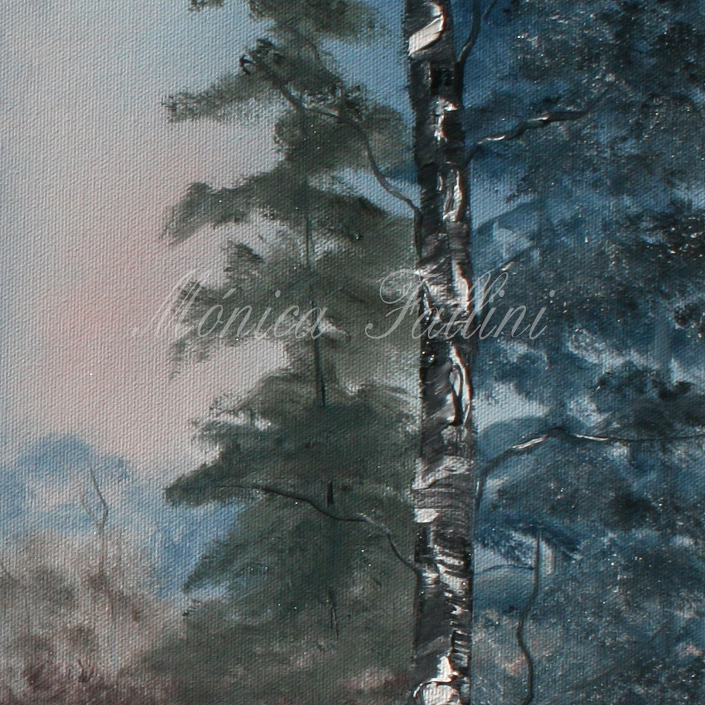 Painting titled 'Evergreens and Aspens, Winter landscape study #2' by Monica Fallini