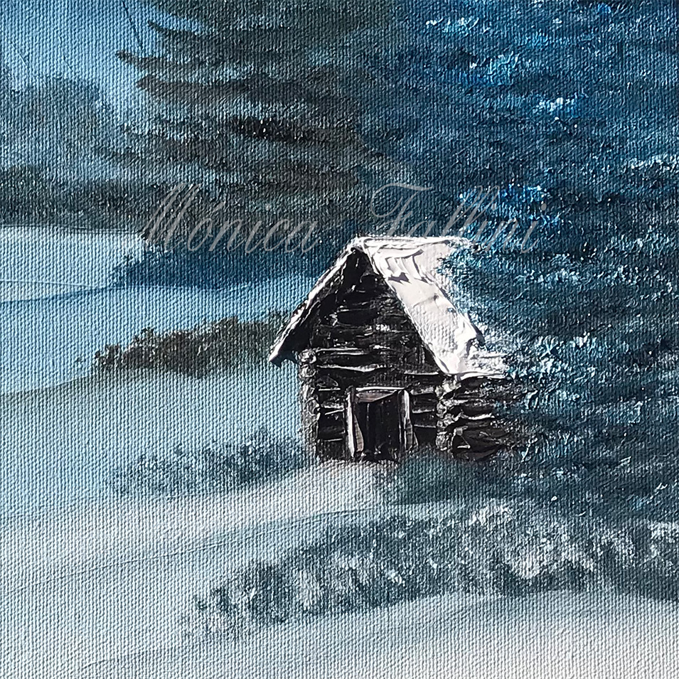 Painting titled 'Winter landscape #4. Blue scene.' by Monica Fallini