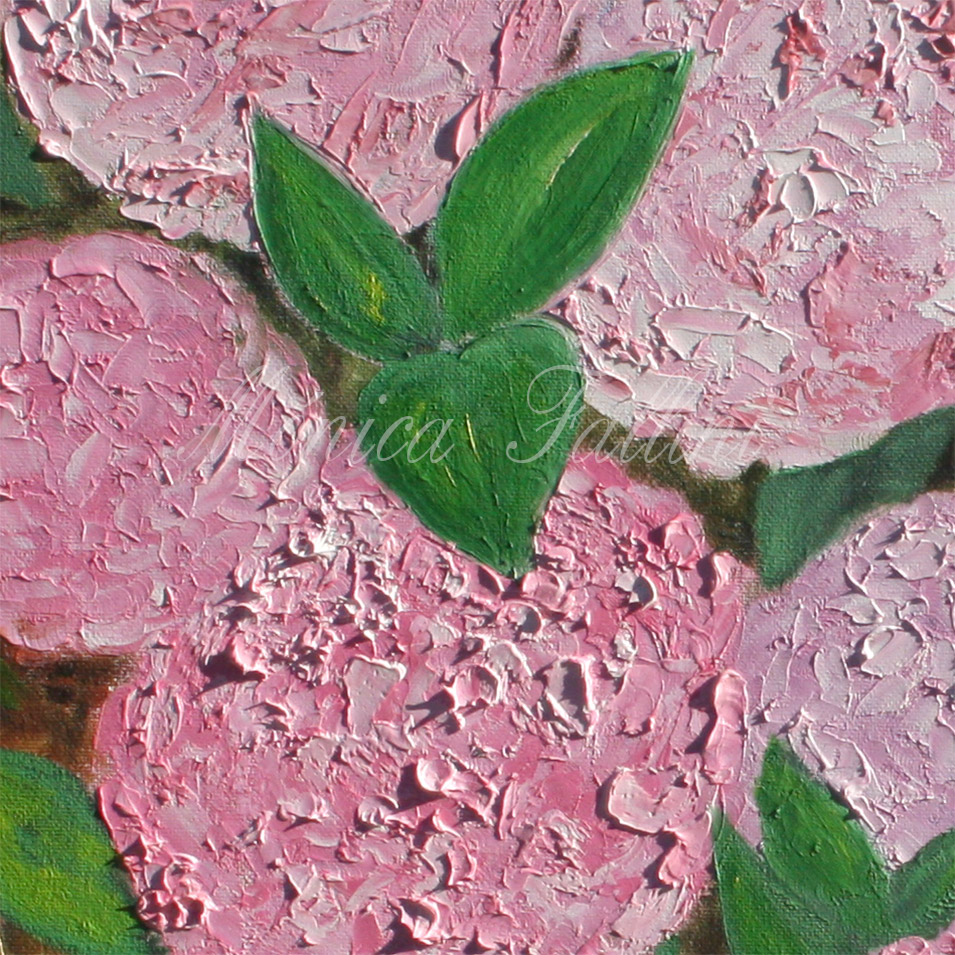 Painting titled 'Hydrangeas in the garden' by Monica Fallini