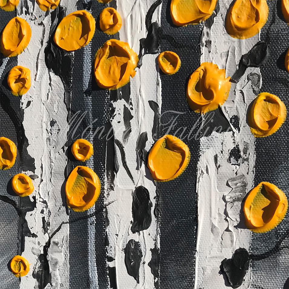 Painting titled 'Searching for the path in the Aspen forest' by Monica Fallini