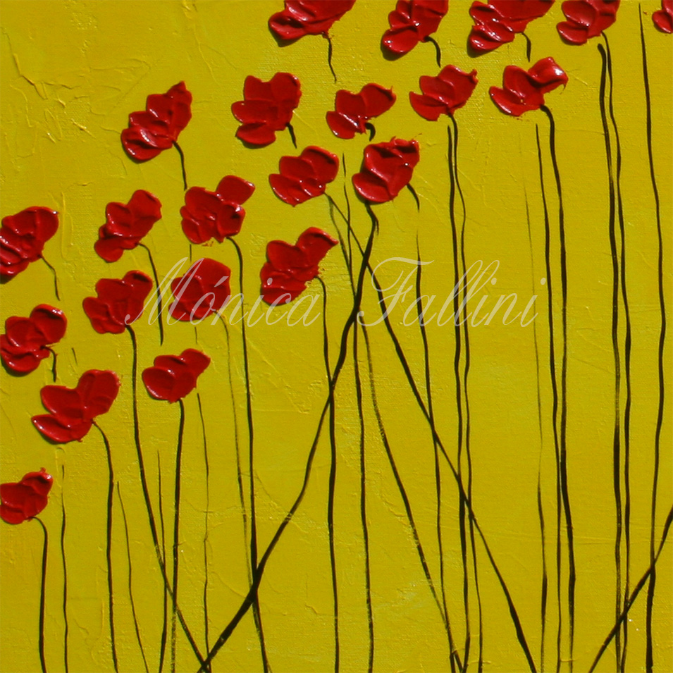 Painting titled 'Within the community, red Poppies' by Monica Fallini
