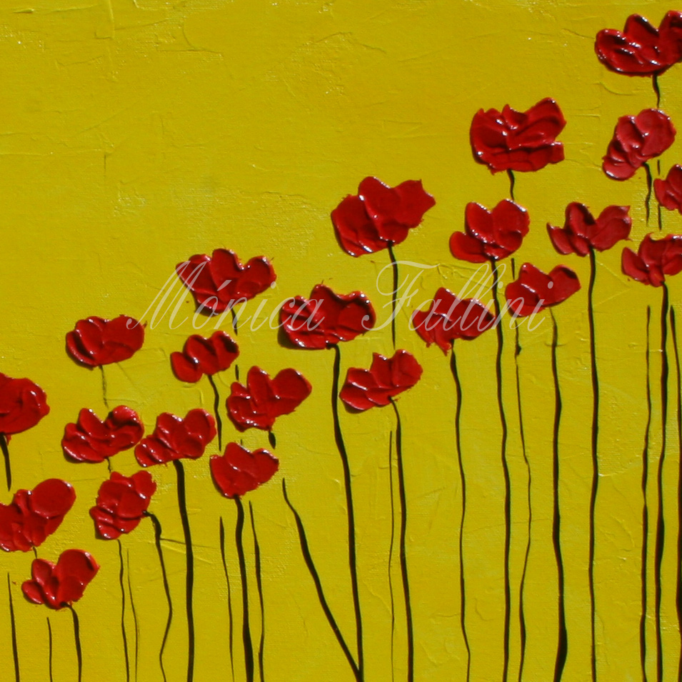 Painting titled 'Within the community, red Poppies' by Monica Fallini