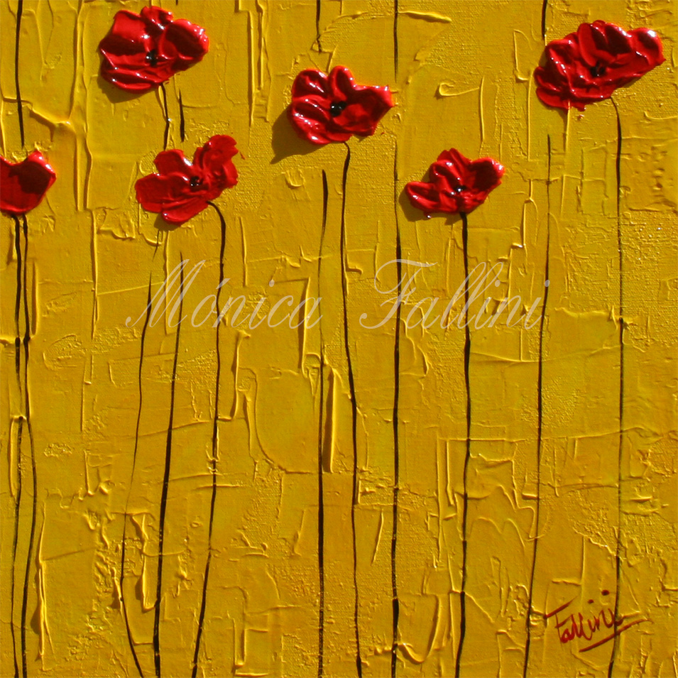 Painting titled 'Freedom in a dream, red Poppies' by Monica Fallini