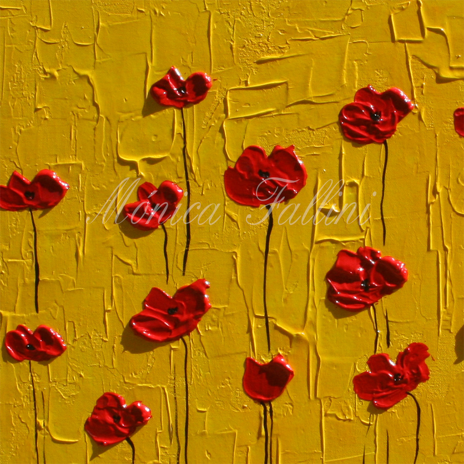 Painting titled 'Freedom in a dream, red Poppies' by Monica Fallini