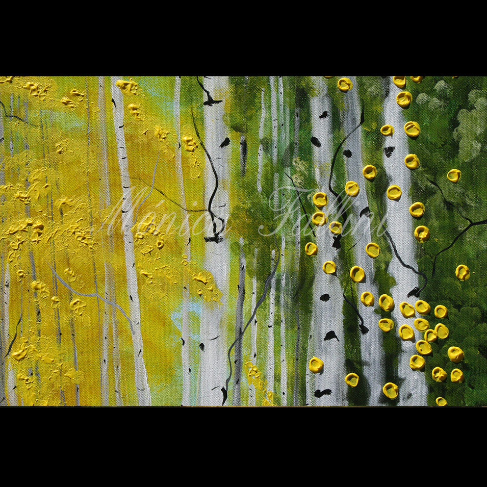 Painting titled 'A morning walk in the woods' by Monica Fallini