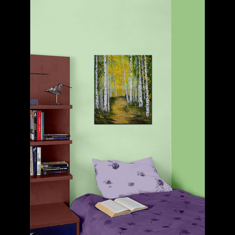 Painting titled 'A morning walk in the woods' by Monica Fallini