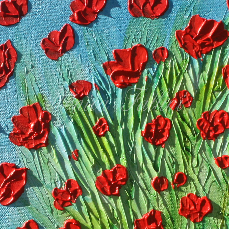 Painting titled 'A group of Poppies swaying in the breeze' by Monica Fallini