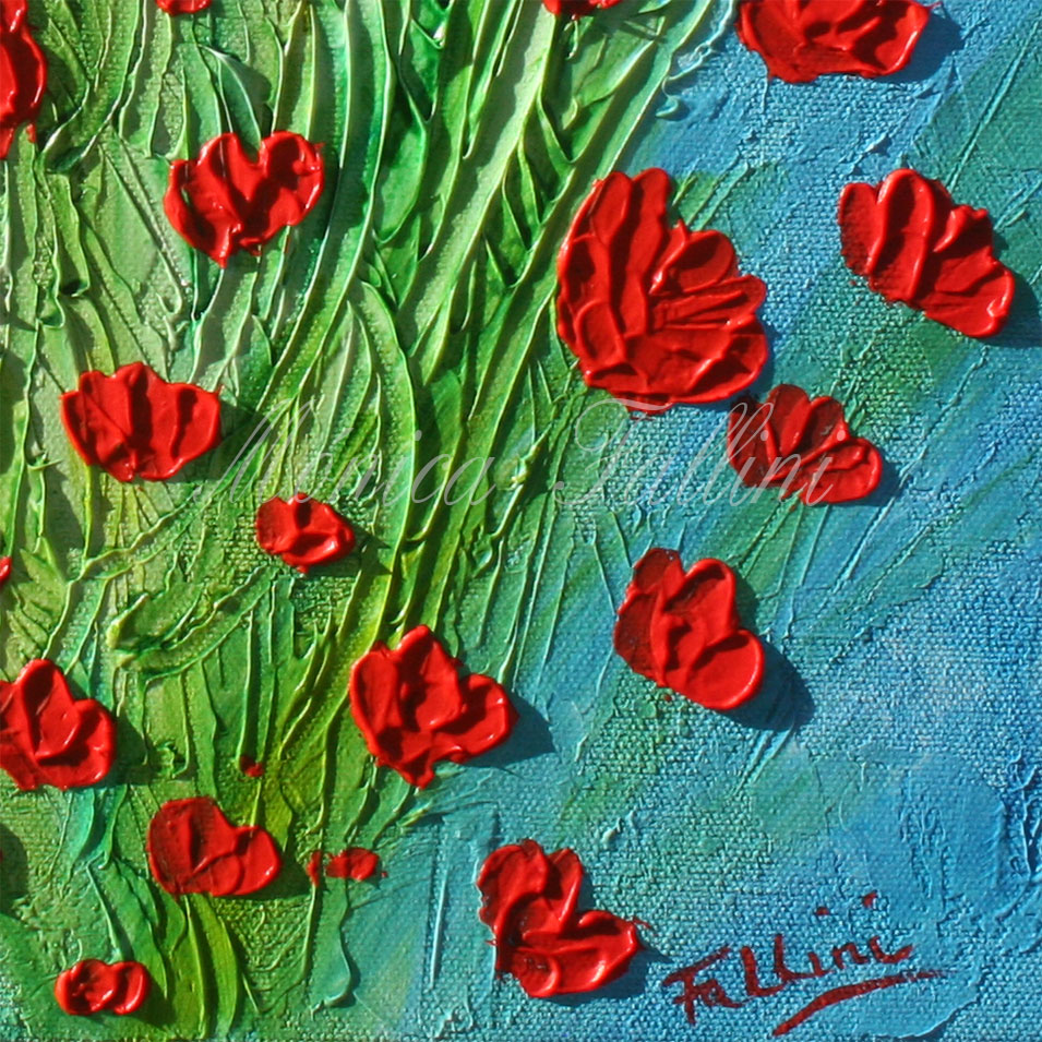 Painting titled 'A group of Poppies swaying in the breeze' by Monica Fallini