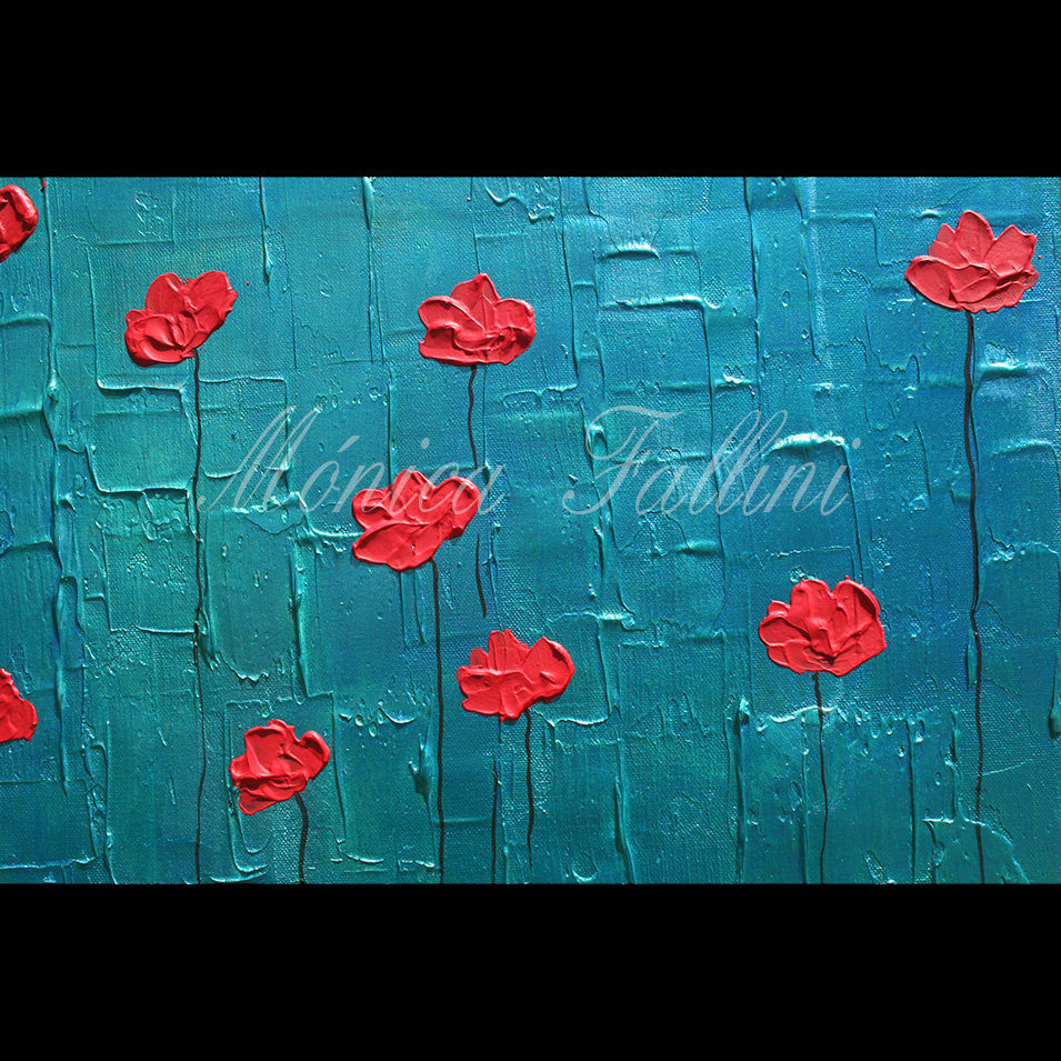 Painting titled 'Ruby and Pearl on Emerald' by Monica Fallini
