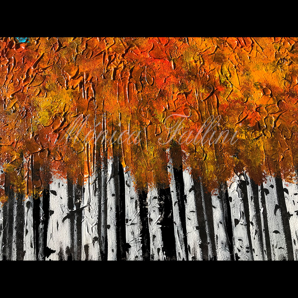 Painting titled 'The wooded area behind the cabin' by Monica Fallini