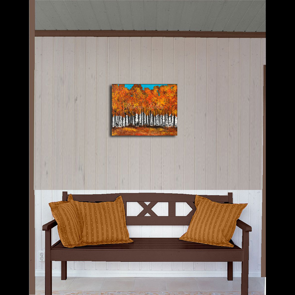 Painting titled 'The wooded area behind the cabin' by Monica Fallini