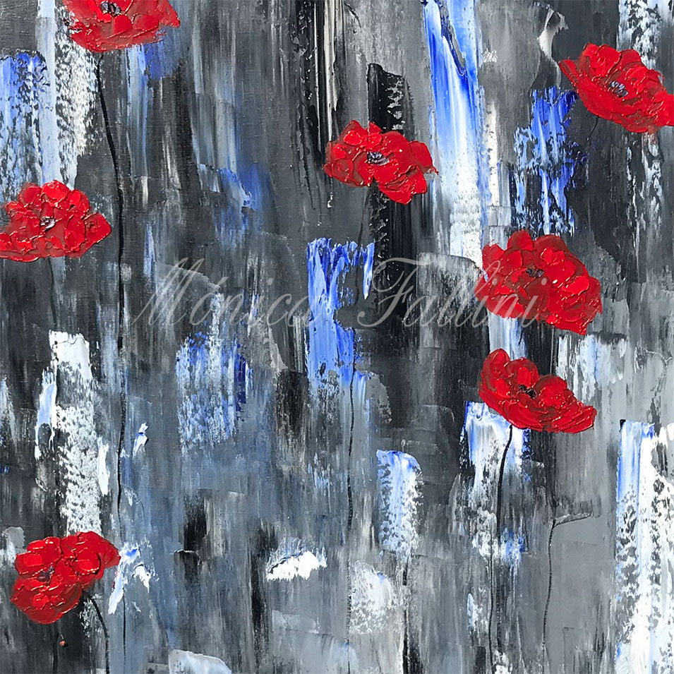 Painting titled 'Twelve Poppies in Winter' by Monica Fallini
