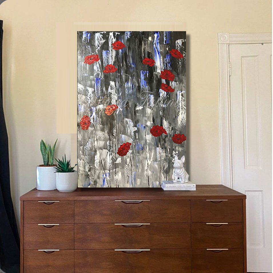 Painting titled 'Twelve Poppies in Winter' by Monica Fallini