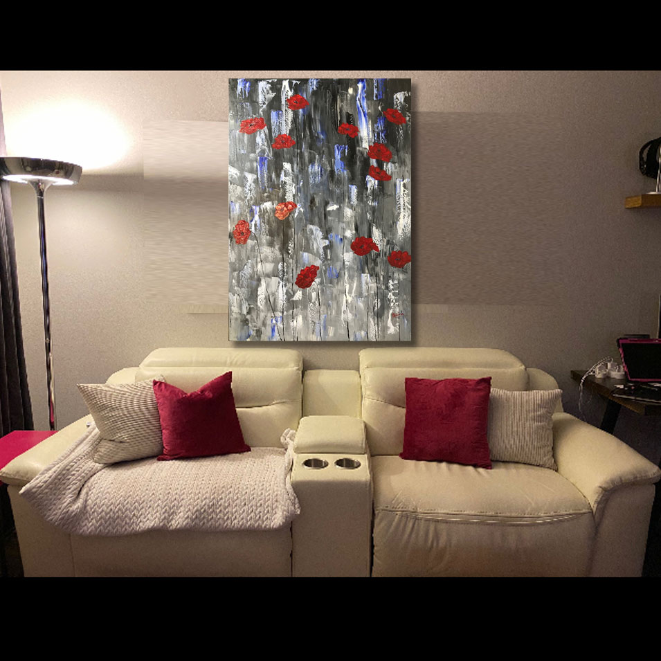 Painting titled 'Twelve Poppies in Winter' by Monica Fallini